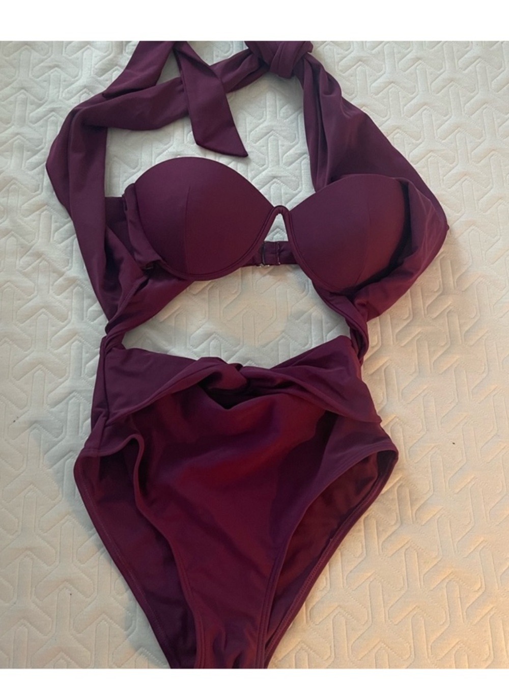 Andrea Iyamah Burgundy Halter One-Piece Swimsuit